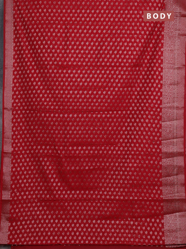 Semi chiniya silk saree kumkum red with allover thread & zari woven buttas and woven border