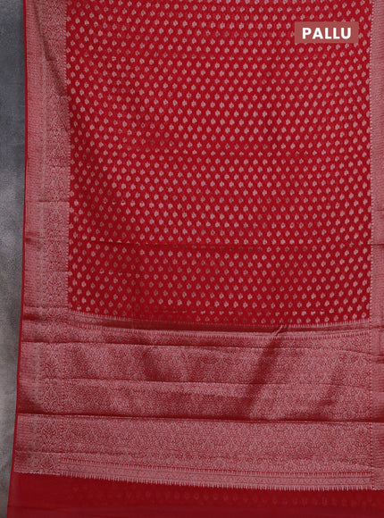 Semi chiniya silk saree kumkum red with allover thread & zari woven buttas and woven border