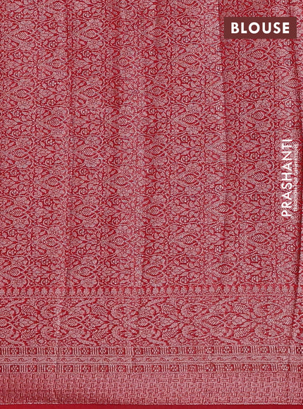 Semi chiniya silk saree kumkum red with allover thread & zari woven buttas and woven border