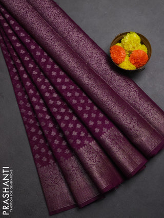 Semi chiniya silk saree purple with allover thread & zari woven buttas and woven border
