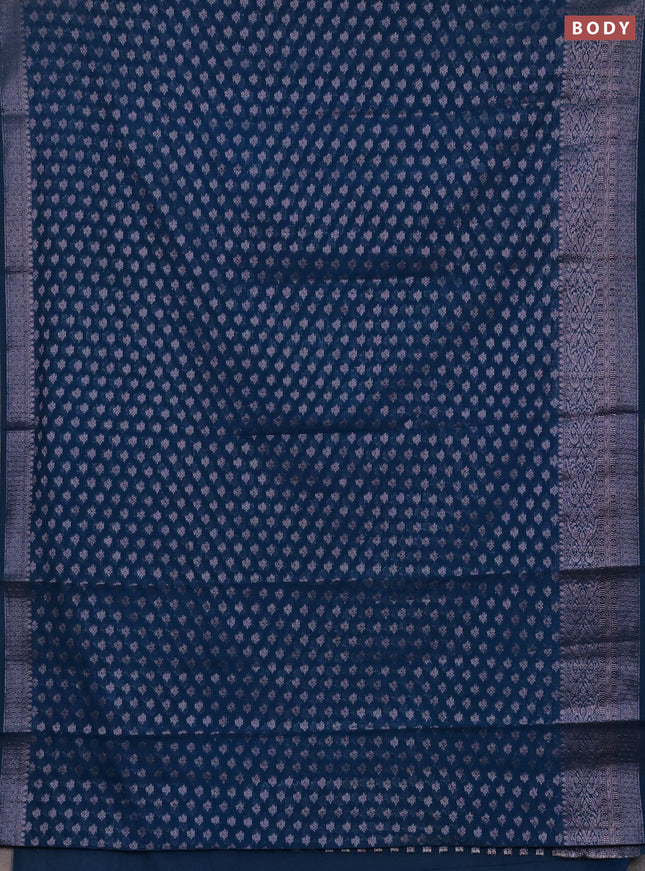 Semi chiniya silk saree peacock blue with allover thread & zari woven buttas and woven border