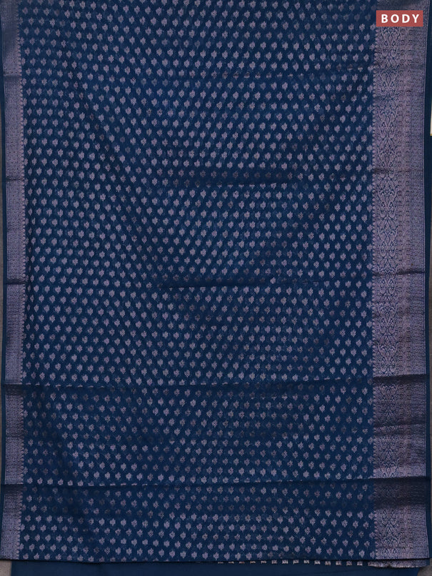 Semi chiniya silk saree peacock blue with allover thread & zari woven buttas and woven border