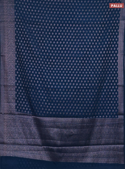 Semi chiniya silk saree peacock blue with allover thread & zari woven buttas and woven border