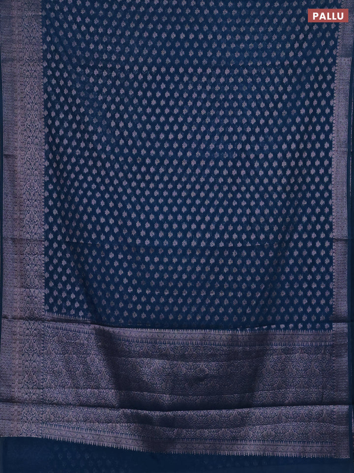Semi chiniya silk saree peacock blue with allover thread & zari woven buttas and woven border