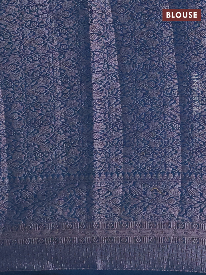 Semi chiniya silk saree peacock blue with allover thread & zari woven buttas and woven border