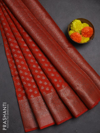 Semi chiniya silk saree orange with allover thread & zari woven buttas and woven border