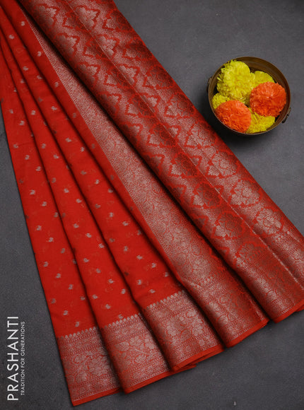 Semi chiniya silk saree rustic orange with allover thread & zari woven buttas and woven border