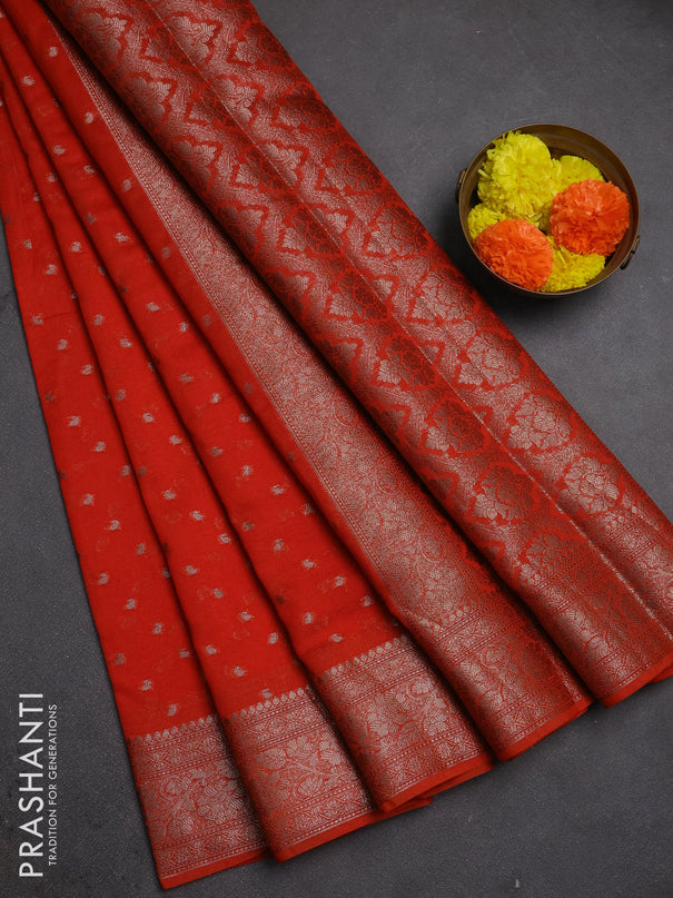 Semi chiniya silk saree rustic orange with allover thread & zari woven buttas and woven border