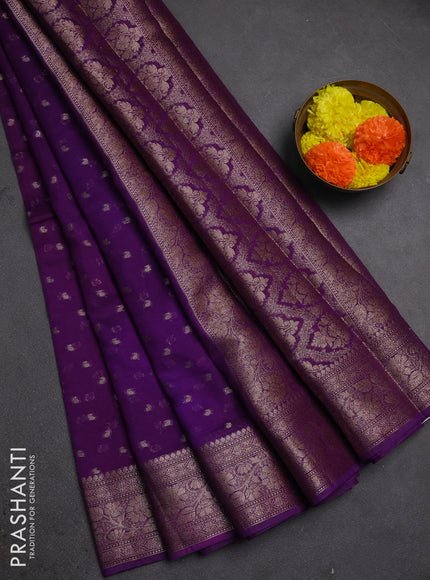 Semi chiniya silk saree violet with allover thread & zari woven buttas and woven border