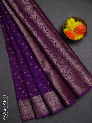 Semi chiniya silk saree violet with allover thread & zari woven buttas and woven border