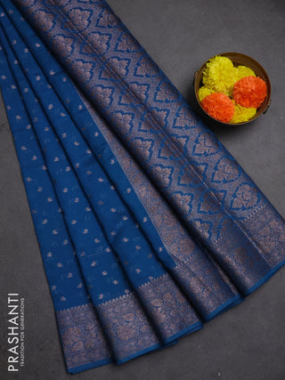 Semi chiniya silk saree cs blue with allover thread & zari woven buttas and woven border