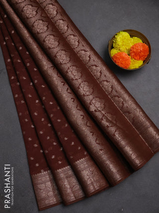 Semi chiniya silk saree brown with allover thread & zari woven buttas and woven border