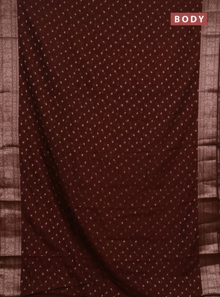 Semi chiniya silk saree brown with allover thread & zari woven buttas and woven border