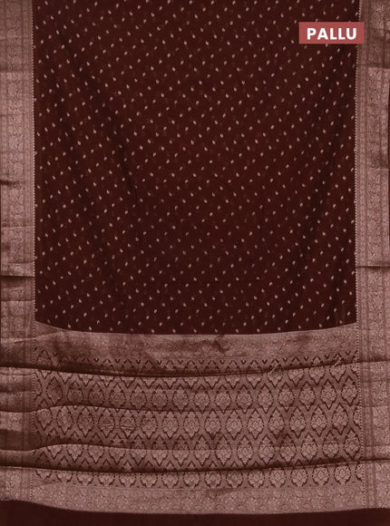 Semi chiniya silk saree brown with allover thread & zari woven buttas and woven border