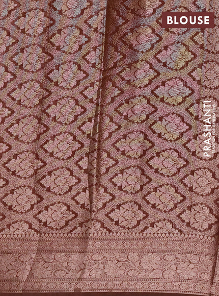 Semi chiniya silk saree brown with allover thread & zari woven buttas and woven border