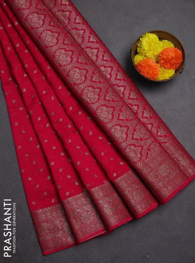 Semi chiniya silk saree pink with allover thread & zari woven buttas and woven border