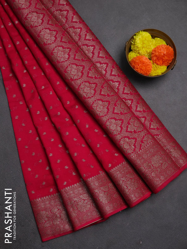 Semi chiniya silk saree pink with allover thread & zari woven buttas and woven border