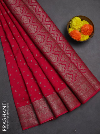 Semi chiniya silk saree pink with allover thread & zari woven buttas and woven border