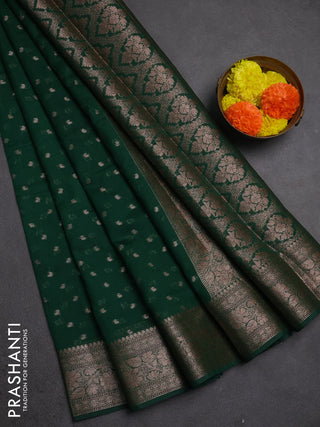Semi chiniya silk saree green with allover thread & zari woven buttas and woven border