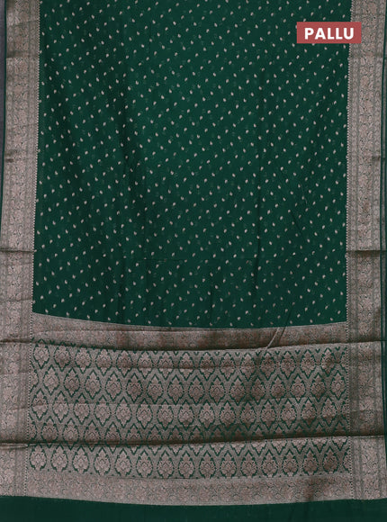 Semi chiniya silk saree green with allover thread & zari woven buttas and woven border