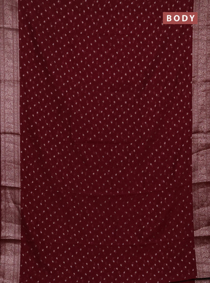 Semi chiniya silk saree wine shade with allover thread & zari woven buttas and woven border