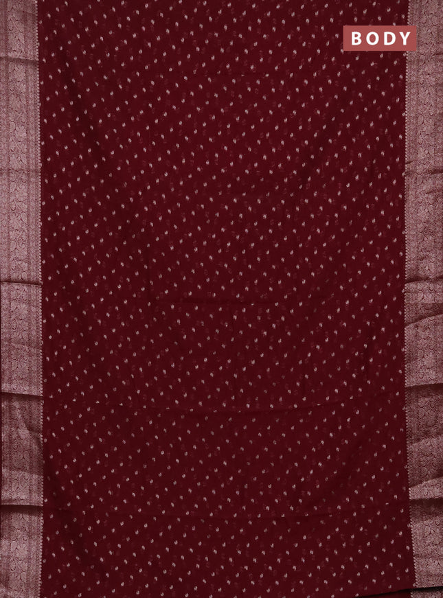 Semi chiniya silk saree wine shade with allover thread & zari woven buttas and woven border