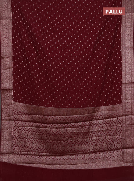 Semi chiniya silk saree wine shade with allover thread & zari woven buttas and woven border