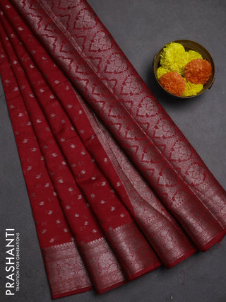 Semi chiniya silk saree red with allover thread & zari woven buttas and woven border