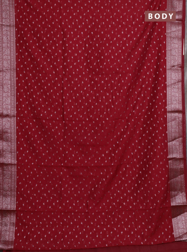 Semi chiniya silk saree red with allover thread & zari woven buttas and woven border
