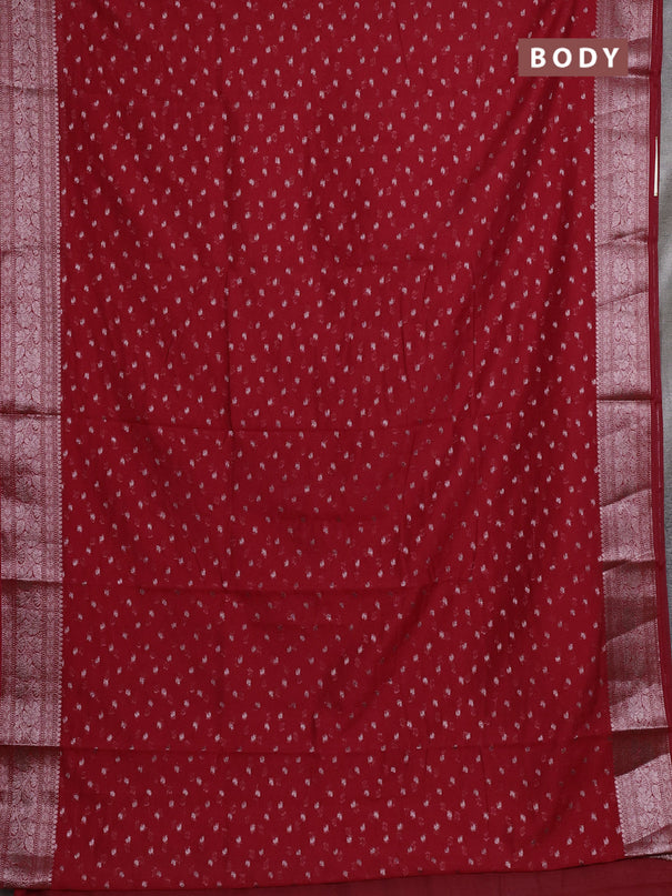 Semi chiniya silk saree red with allover thread & zari woven buttas and woven border