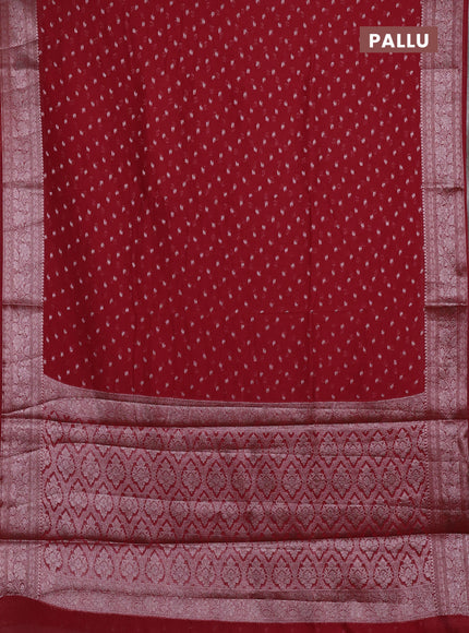 Semi chiniya silk saree red with allover thread & zari woven buttas and woven border