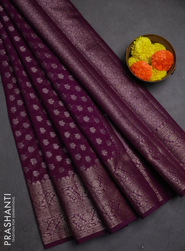 Semi chiniya silk saree purple with allover thread & zari woven buttas and woven border