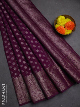 Semi chiniya silk saree purple with allover thread & zari woven buttas and woven border