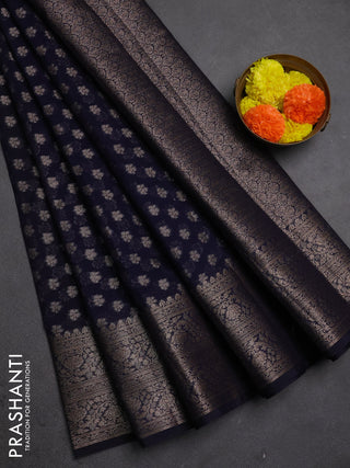 Semi chiniya silk saree navy blue with allover thread & zari woven buttas and woven border