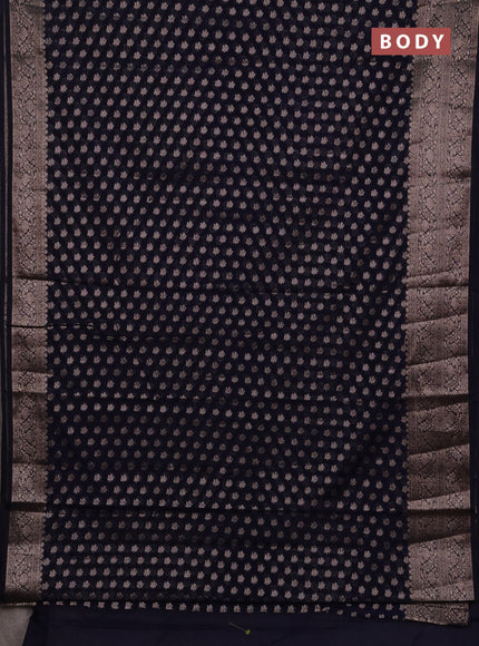 Semi chiniya silk saree navy blue with allover thread & zari woven buttas and woven border