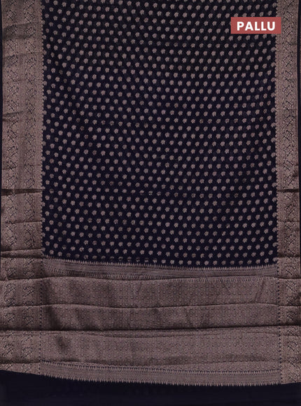 Semi chiniya silk saree navy blue with allover thread & zari woven buttas and woven border