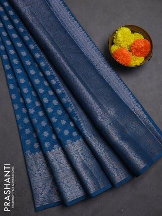 Semi chiniya silk saree cs blue with allover thread & zari woven buttas and woven border