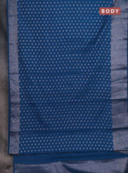 Semi chiniya silk saree cs blue with allover thread & zari woven buttas and woven border