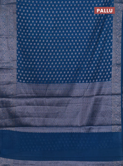 Semi chiniya silk saree cs blue with allover thread & zari woven buttas and woven border