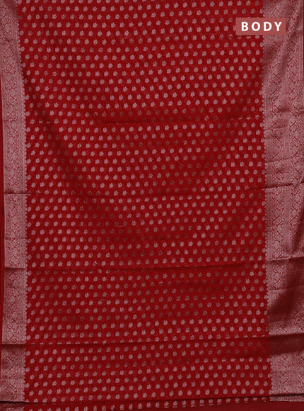 Semi chiniya silk saree kumkum red with allover thread & zari woven buttas and woven border