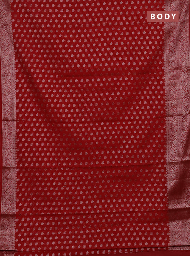 Semi chiniya silk saree kumkum red with allover thread & zari woven buttas and woven border