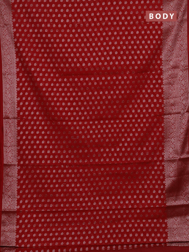 Semi chiniya silk saree kumkum red with allover thread & zari woven buttas and woven border