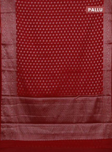 Semi chiniya silk saree kumkum red with allover thread & zari woven buttas and woven border