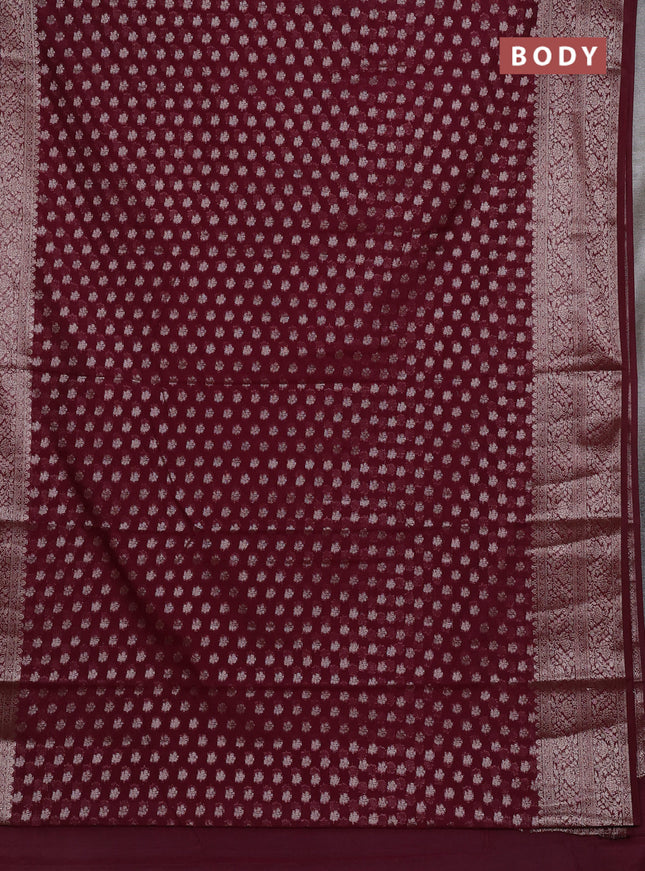 Semi chiniya silk saree wine shade with allover thread & zari woven buttas and woven border