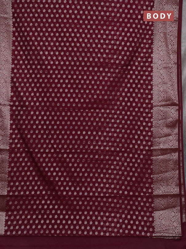 Semi chiniya silk saree wine shade with allover thread & zari woven buttas and woven border