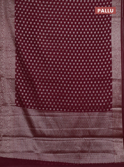 Semi chiniya silk saree wine shade with allover thread & zari woven buttas and woven border
