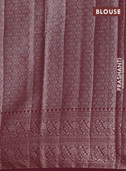 Semi chiniya silk saree wine shade with allover thread & zari woven buttas and woven border