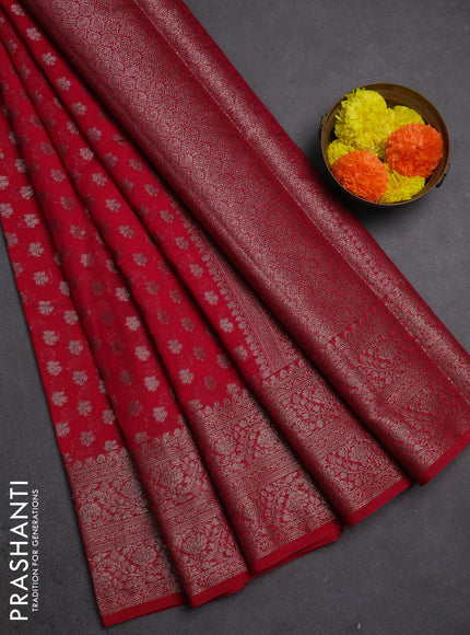 Semi chiniya silk saree pink with allover thread & zari woven buttas and woven border
