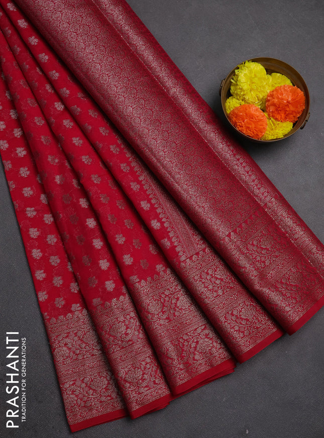 Semi chiniya silk saree pink with allover thread & zari woven buttas and woven border