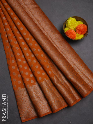 Semi chiniya silk saree mango yellow with allover thread & zari woven buttas and woven border